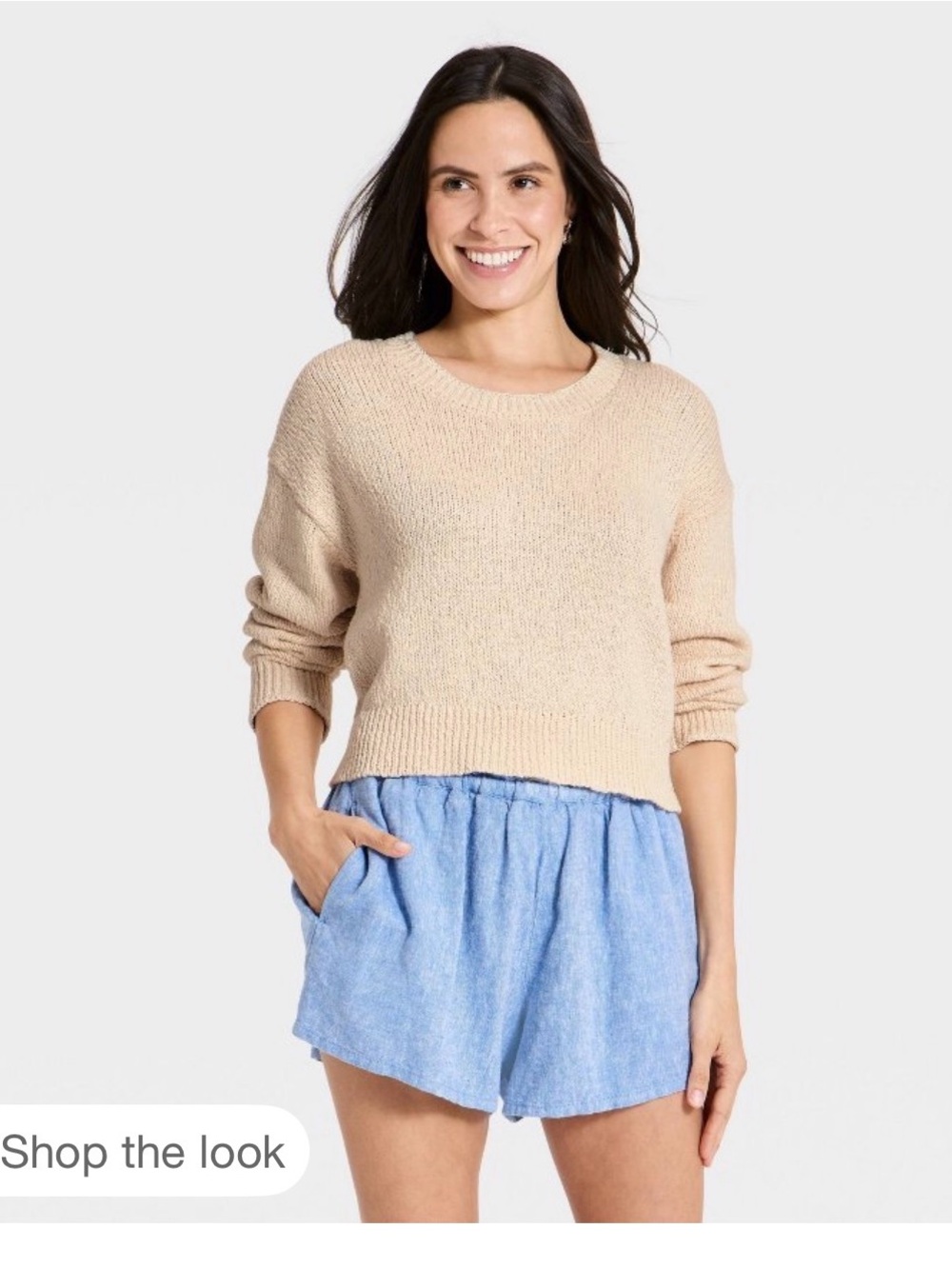 Neutral Crewneck Knit Sweater - Cream